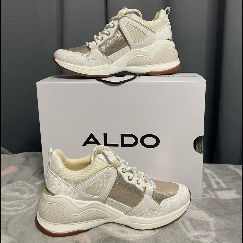 Gold and White Aldo shoes , Size 6